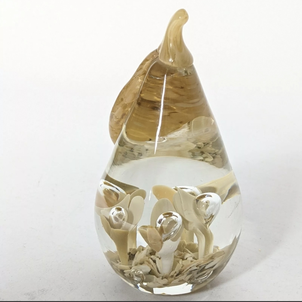 Maude & Bob St. Clair Art Glass Pear Shape Carmel Brown Paperweight Signed 1979